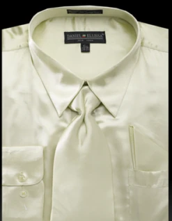 Daniel Ellissa Men's Basic Outlet Dress Shirt Set - Versatile Satin -Stylish Men's Formal Wear ds3012np2 5 olive 16 4