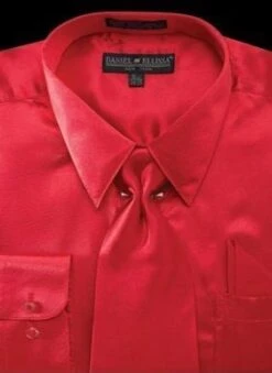 Daniel Ellissa Men's Basic Outlet Dress Shirt Set - Versatile Satin -Stylish Men's Formal Wear ds3012np2 red 16 1 17