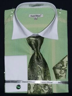 Daniel Ellissa Men's French Cuff Dress Shirt Set - Slanted Stripes -Stylish Men's Formal Wear ds3770p2 apple 1