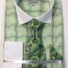 Daniel Ellissa Men's French Cuff Dress Shirt Set - Geometric Plaid -Stylish Men's Formal Wear ds3774p2 green