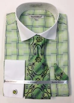 Daniel Ellissa Men's French Cuff Dress Shirt Set - Geometric Plaid