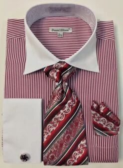 Daniel Ellissa Men's French Cuff Dress Shirt Set - Thin Stripes