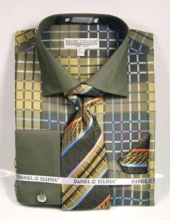 Daniel Ellissa Men's French Cuff Shirt Set - Colorful Geometric