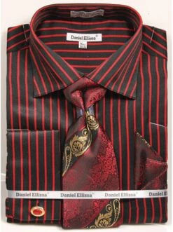 Daniel Ellissa Men's French Cuff Shirt Set - Bold Stripes 9 Daniel Ellissa Men's French Cuff Shirt Set - Bold Stripes -Stylish Men's Formal Wear ds3793p2 black red