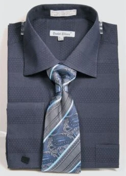 Daniel Ellissa Men's French Cuff Shirt Set - Stylish Mini Dot -Stylish Men's Formal Wear ds3797p2 navy