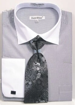 Avanti Uomo Men's French Cuff Shirt Set - Pinstripe -Stylish Men's Formal Wear ds3798p2 black 8