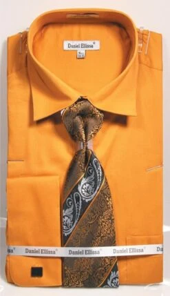 Daniel Ellissa Men's 100% Cotton French Cuff Shirt Set - Solid -Stylish Men's Formal Wear ds3798p2 honey gold