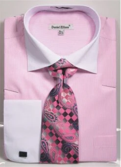 Avanti Uomo Men's French Cuff Shirt Set - Pinstripe -Stylish Men's Formal Wear ds3798p2 pin