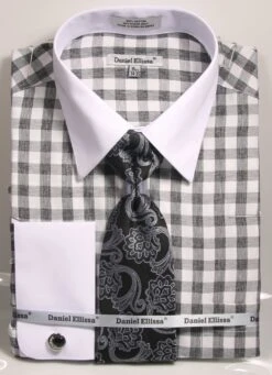 Daniel Ellissa Men's French Cuff Shirt Set - Soft Checkerboard
