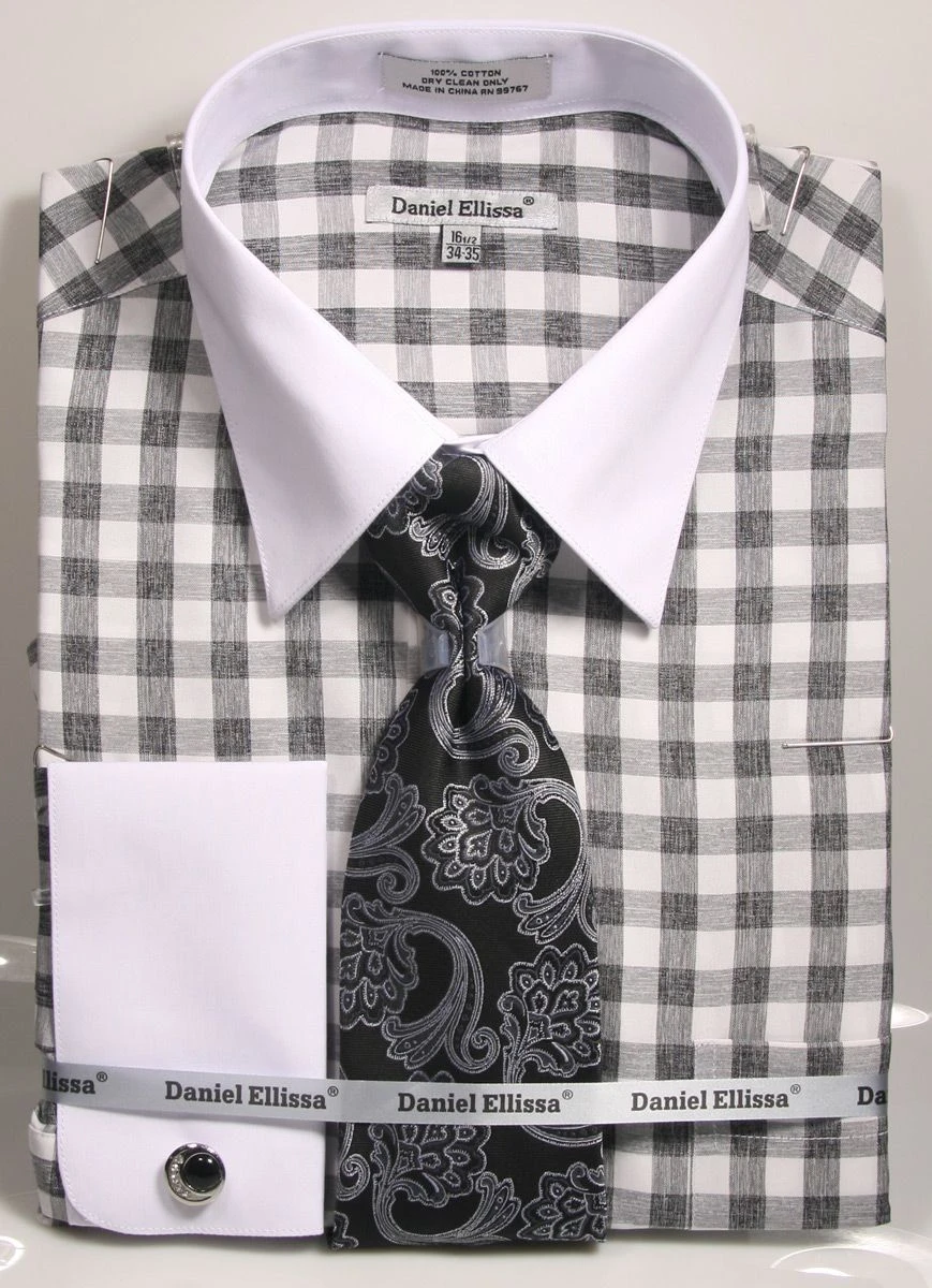 Daniel Ellissa Men's French Cuff Shirt Set - Soft Checkerboard 3 Daniel Ellissa Men's French Cuff Shirt Set - Soft Checkerboard