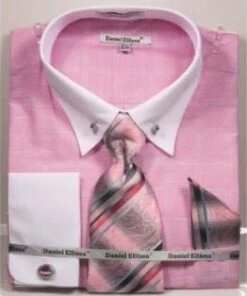 Daniel Ellissa Men's French Cuff Shirt Set - Accented Tie 9 Daniel Ellissa Men's French Cuff Shirt Set - Accented Tie -Stylish Men's Formal Wear ds3810p2pink