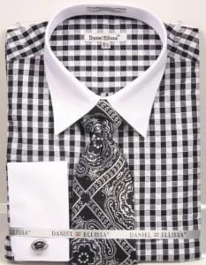 Daniel Ellissa Men's French Cuff Shirt Set - Tiled Jacquard Tie
