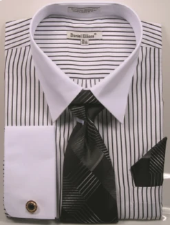 Daniel Ellissa Men's French Cuff Shirt Set - Dark Accented Tie