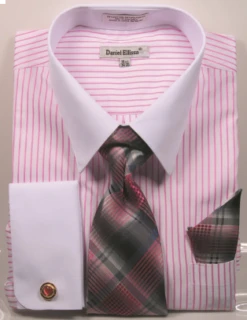 Daniel Ellissa Men's French Cuff Shirt Set - Dark Accented Tie -Stylish Men's Formal Wear ds3814p2pink