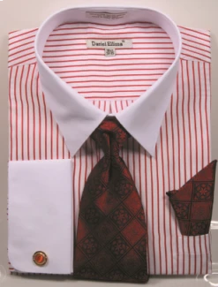 Daniel Ellissa Men's French Cuff Shirt Set - Dark Accented Tie -Stylish Men's Formal Wear ds3814p2red