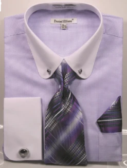 Daniel Ellissa Men's French Cuff Shirt Set - Geometric Stripes -Stylish Men's Formal Wear ds3815p2lavender