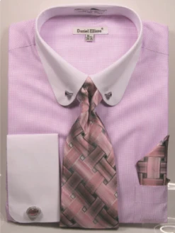 Daniel Ellissa Men's French Cuff Shirt Set - Geometric Stripes -Stylish Men's Formal Wear ds3815p2pink
