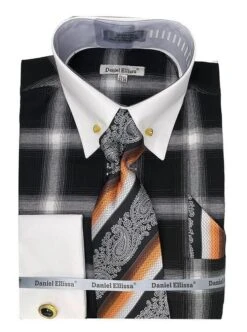 Daniel Ellissa Men's French Cuff Shirt Set - Gradient Windowpane