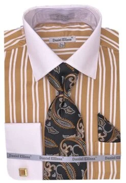 Daniel Ellissa Men's French Cuff Shirt Set - Twin Stripes -Stylish Men's Formal Wear ds3823p2 bown