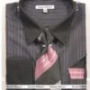 Daniel Ellissa Men's French Cuff Shirt Set - Diagonal Striped Designs -Stylish Men's Formal Wear ds3912p2black