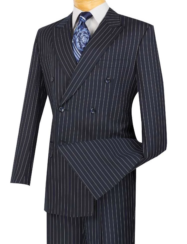 Vinci Men's 2 Piece Double Breasted Suit - Banker Pinstripe 8 Vinci Men's 2 Piece Double Breasted Suit - Banker Pinstripe - Image 6