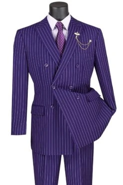 Vinci Men's 2 Piece Double Breasted Suit - Banker Pinstripe 15 Vinci Men's 2 Piece Double Breasted Suit - Banker Pinstripe -Stylish Men's Formal Wear dss 4 purple
