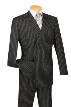 Vinci Men's 2 Piece Double Breasted Suit - Banker Pinstripe