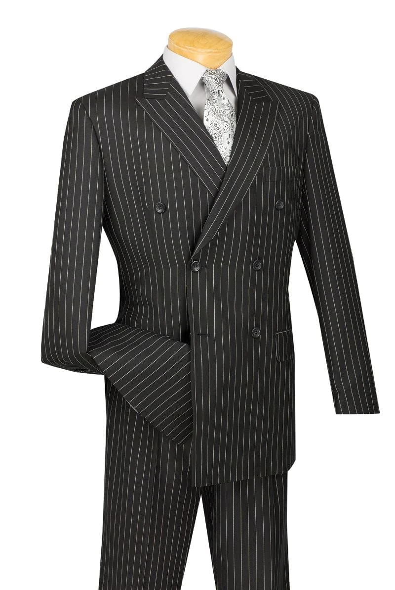 Vinci Men's 2 Piece Double Breasted Suit - Banker Pinstripe 3 Vinci Men's 2 Piece Double Breasted Suit - Banker Pinstripe