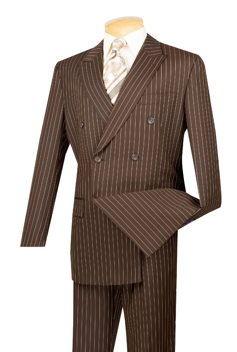 Vinci Men's 2 Piece Double Breasted Suit - Banker Pinstripe 4 Vinci Men's 2 Piece Double Breasted Suit - Banker Pinstripe - Image 2