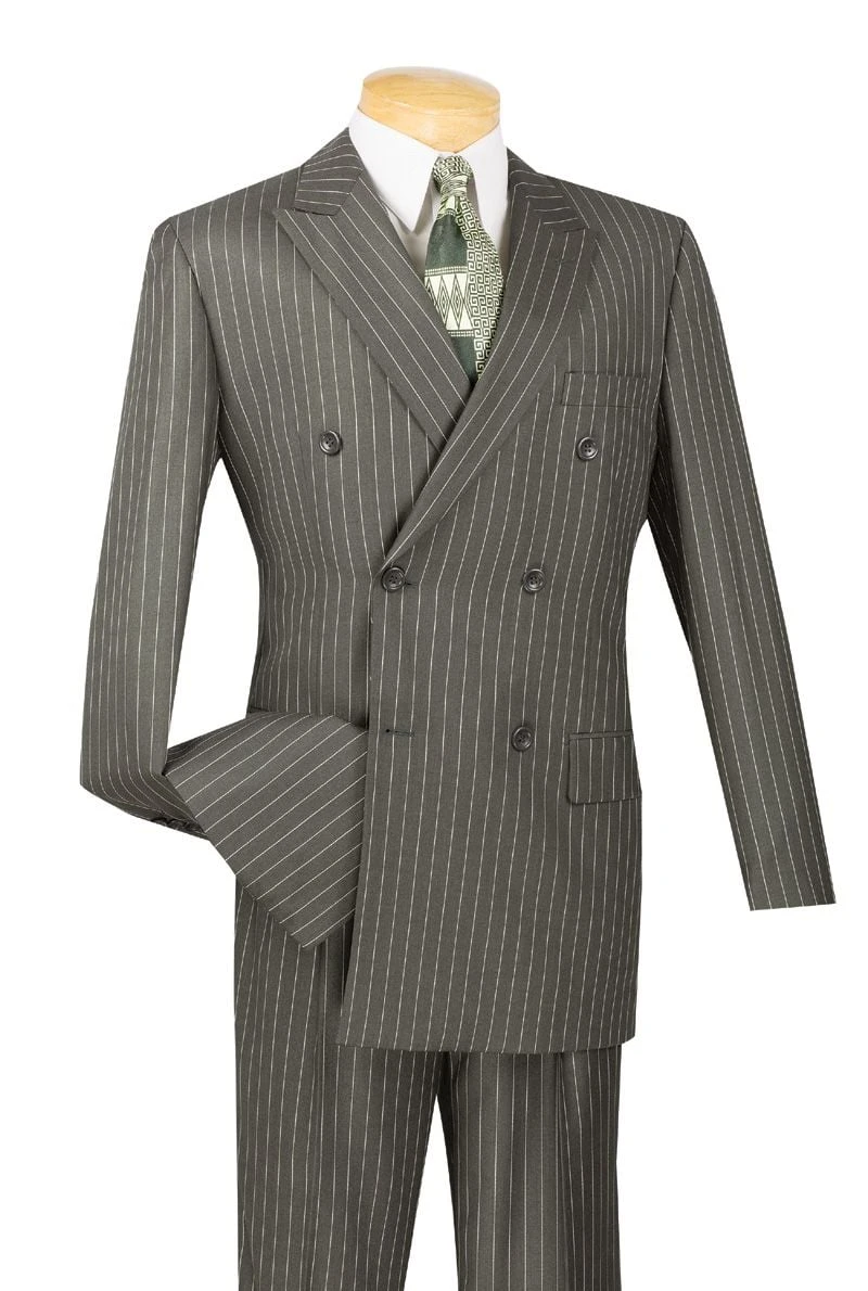 Vinci Men's 2 Piece Double Breasted Suit - Banker Pinstripe 5 Vinci Men's 2 Piece Double Breasted Suit - Banker Pinstripe - Image 3