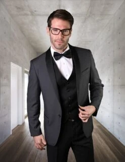 Statement Men's 3 Piece Wool Tuxedo - Stylish Accents -Stylish Men's Formal Wear encore charcoal 2