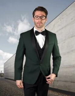 Statement Men's 3 Piece Wool Tuxedo - Stylish Accents -Stylish Men's Formal Wear encore hunter