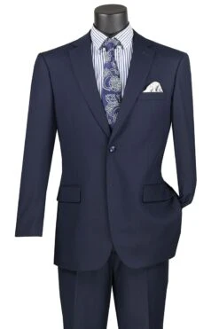 Vinci Men's 2 Piece Wool Feel Executive Suit - Modern Business -Stylish Men's Formal Wear f 2c900 navy 2 1