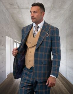 Statement Men's 100% Wool 3 Piece Suit - Layered Tones