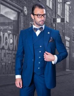 Statement Men's 100% Wool Suit - 10 Button Vest -Stylish Men's Formal Wear florence sapphire