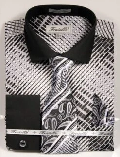 Fratello Men's French Cuff Dress Shirt Set - Vibrant Weave