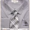 Fratello Men's French Cuff Dress Shirt Set - Diagonal Checker -Stylish Men's Formal Wear frv4135p2black