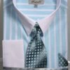 Fratello Men's 100% Cotton French Cuff Dress Shirt Set - Wide Stripe