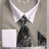 Fratello Men's 100% Cotton French Cuff Dress Shirt Set - Varied Patterns W/ Collar Bar -Stylish Men's Formal Wear frv4144p2 wh bk