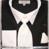 Fratello Men's French Cuff Dress Shirt Set - Accented Two Tone -Stylish Men's Formal Wear frv4149p2black