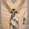 Fratello Men's French Cuff Dress Shirt Set - Pinstripe Shirt -Stylish Men's Formal Wear frv4150beige