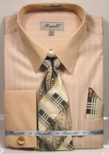 Fratello Men's French Cuff Dress Shirt Set - Pinstripe Shirt 3 Fratello Men's French Cuff Dress Shirt Set - Pinstripe Shirt