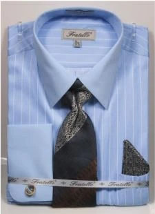 Fratello Men's French Cuff Dress Shirt Set - Pinstripe Shirt 4 Fratello Men's French Cuff Dress Shirt Set - Pinstripe Shirt - Image 2