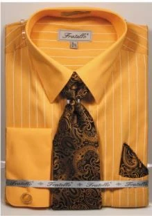 Fratello Men's French Cuff Dress Shirt Set - Pinstripe Shirt 5 Fratello Men's French Cuff Dress Shirt Set - Pinstripe Shirt - Image 3