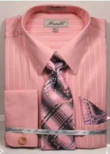 Fratello Men's French Cuff Dress Shirt Set - Pinstripe Shirt 6 Fratello Men's French Cuff Dress Shirt Set - Pinstripe Shirt - Image 4