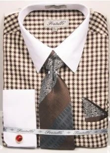 Fratello Men's French Cuff Dress Shirt Set - White Accents