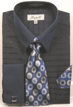 Fratello Men's French Cuff Dress Shirt Set - Two Tone Windowpane -Stylish Men's Formal Wear frv4154p2navy