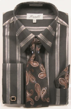 Fratello Men's French Cuff Dress Shirt Set - Double Stripe