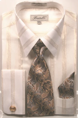 Fratello Men's French Cuff Dress Shirt Set - Double Stripe 4 Fratello Men's French Cuff Dress Shirt Set - Double Stripe - Image 2