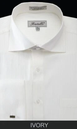 Fratello Men's French Cuff Dress Shirt - Classic Stripe -Stylish Men's Formal Wear frv4902 ivory